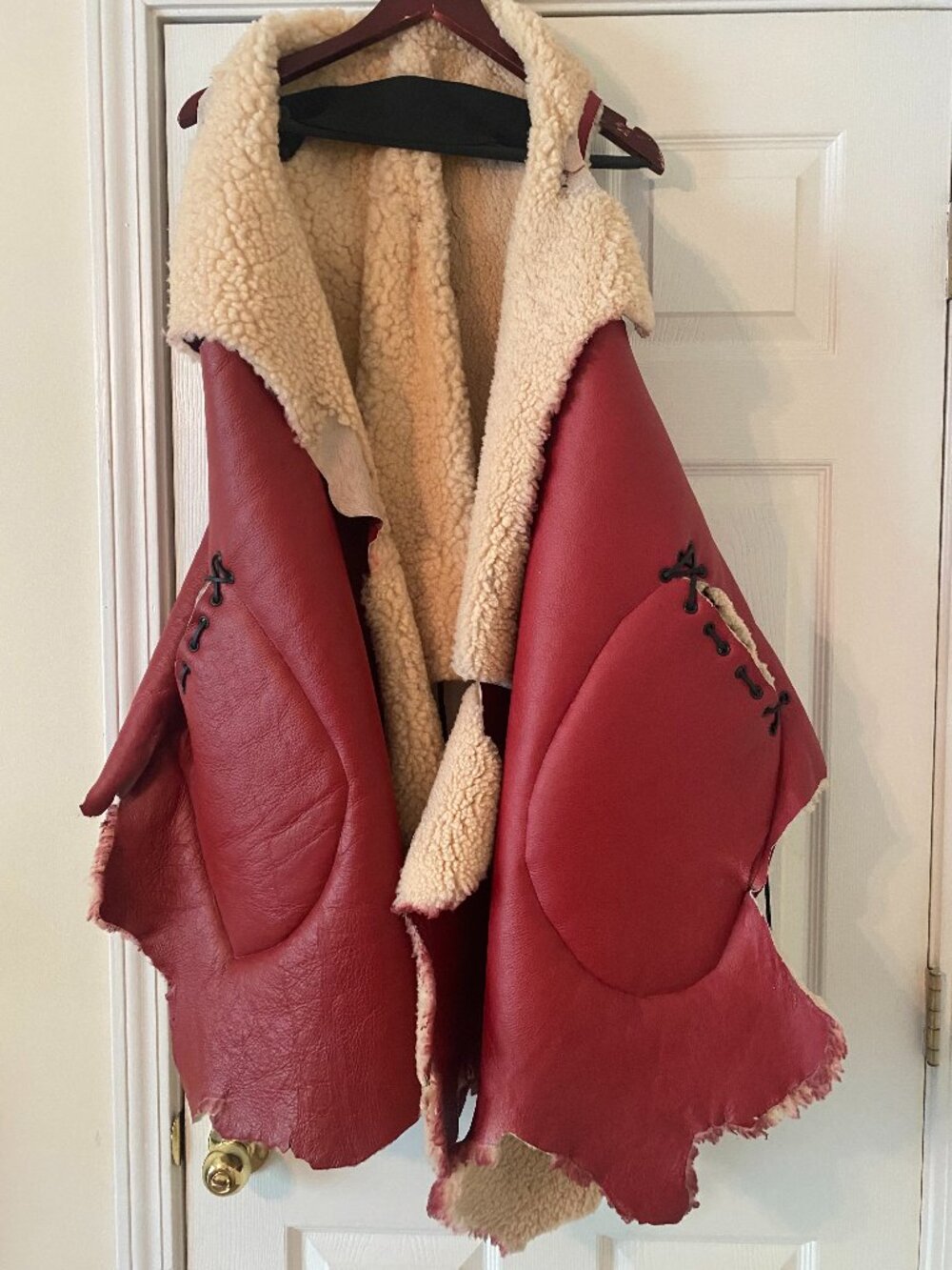 Leather Shearling Raw Hide Vest Red